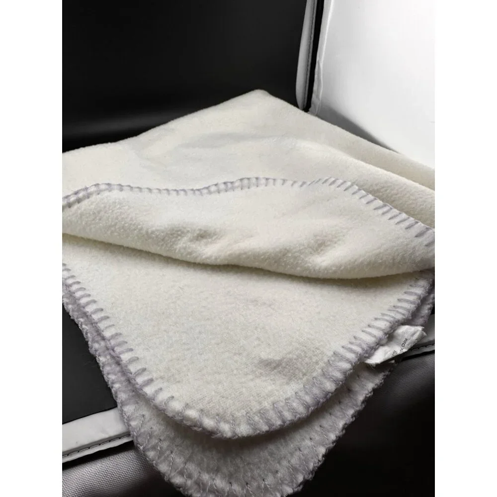 Shemaro Ltd White Ivory  Flannel 28” Baby‎ Security Blanket Purple Yarn Trim